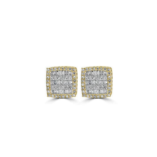 14k Gold Baguette Diamond Square Earrings 8.3mm 0.46 CTW