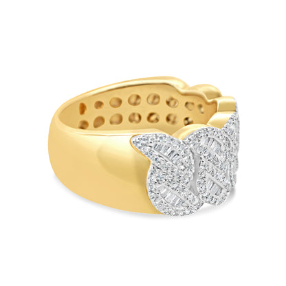 Mens Round and Baguette Diamond Cuban Pinky Ring | 14K Yellow Gold | 1.15CTW