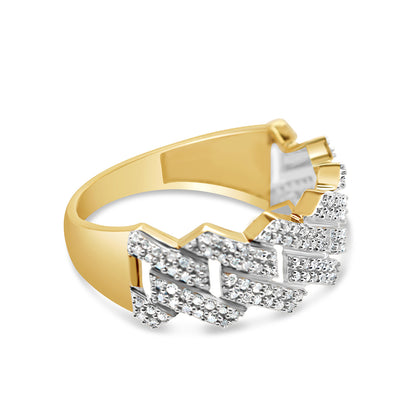 Mens Gold Diamond Double Row Miami Cuban Link Ring | Yellow Gold | 10K