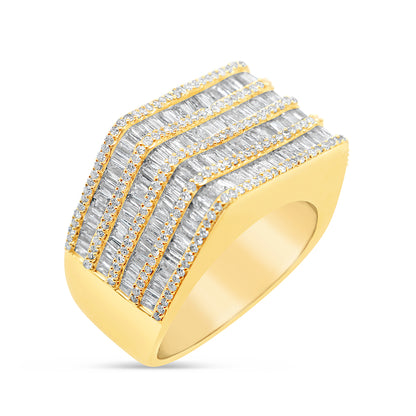 Mens Gold Round and Baguette Diamond Square Pinky Ring | 14K Yellow Gold | 2.21CTW