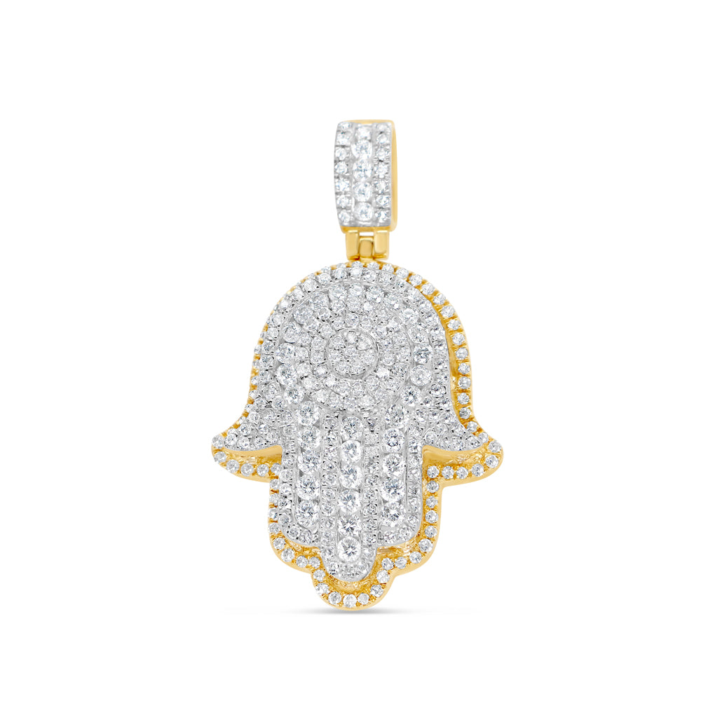 3D Hamsa  - Solid Yellow Gold Diamond Pendant | 1.35CTW | 14K