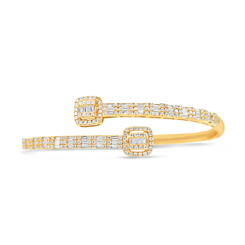 10K Gold 1.55CT Baguette and Round Diamond - Standard Square Bangle