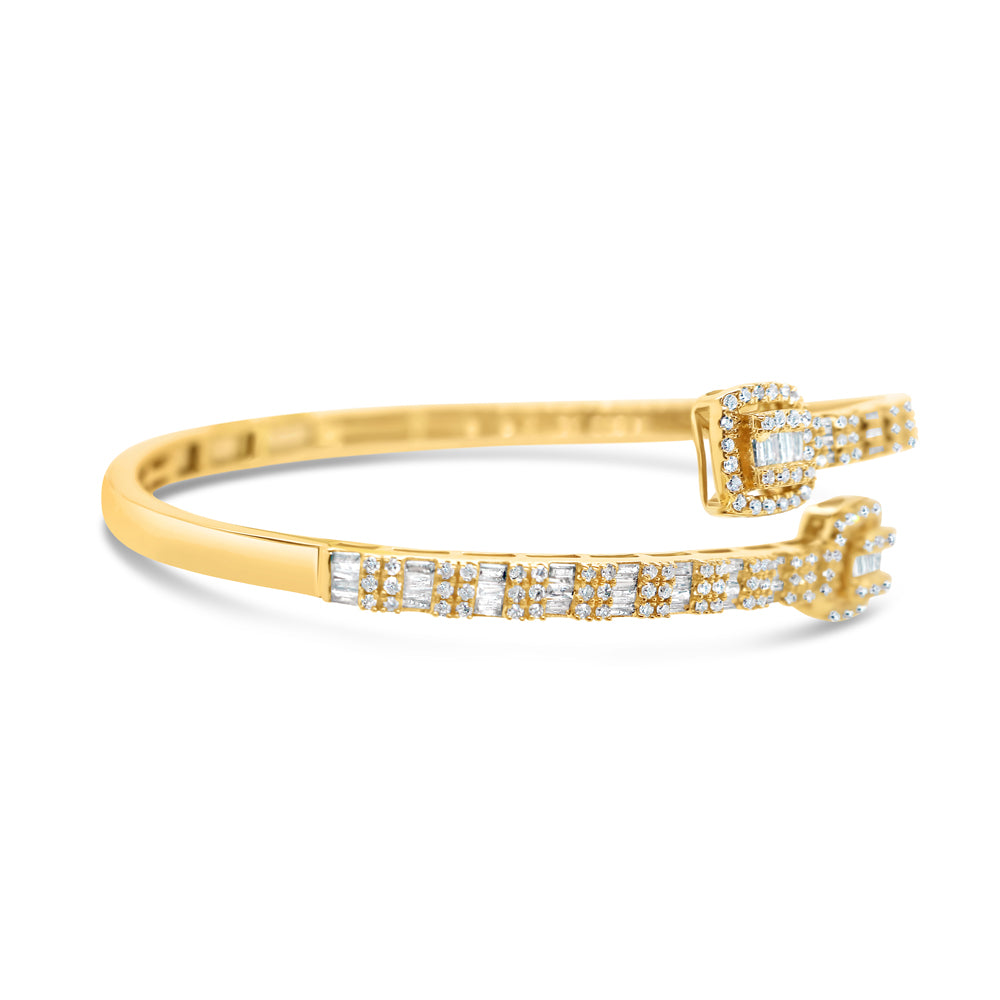 10K Gold 1.55CT Baguette and Round Diamond - Standard Square Bangle ...