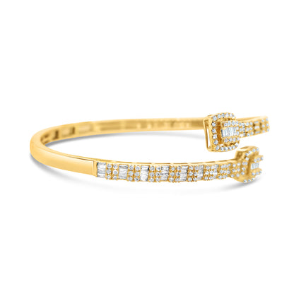 10K Gold 1.55CT Baguette and Round Diamond - Standard Square Bangle