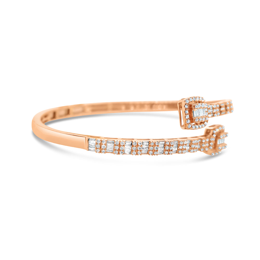 10K Gold 1.55CT Baguette and Round Diamond - Standard Square Bangle