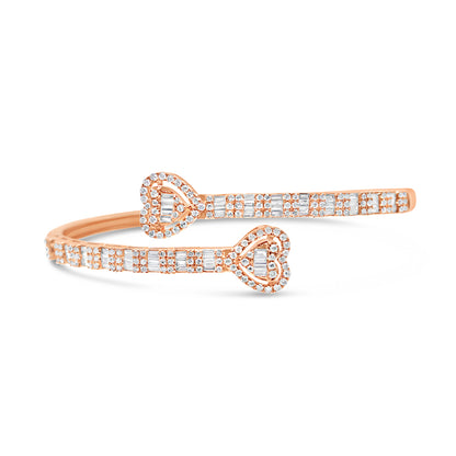 10K Gold 1.55CT Baguette and Round Diamond Heart Eternity Bangle