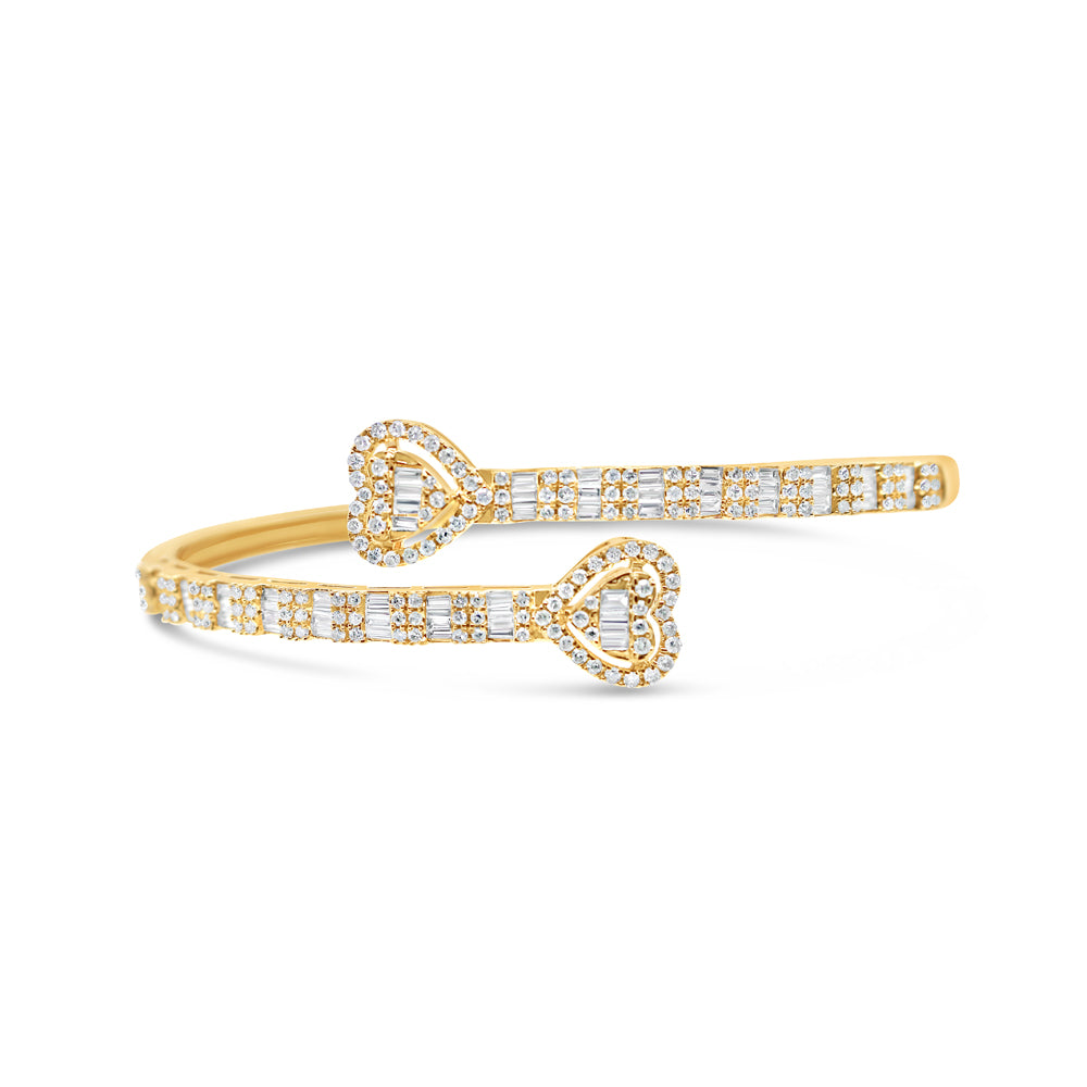 10K Gold 1.55CT Baguette and Round Diamond Heart Eternity Bangle