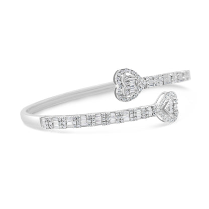 10K Gold 1.55CT Baguette and Round Diamond Heart Eternity Bangle