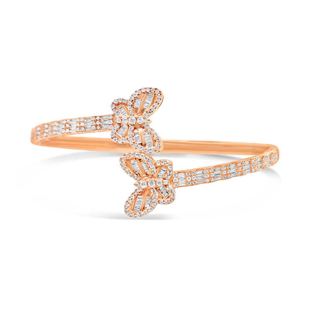 10K Gold 1.48CT Baguette and Round Diamond - Butterfly Bangle | + Two Tone Option