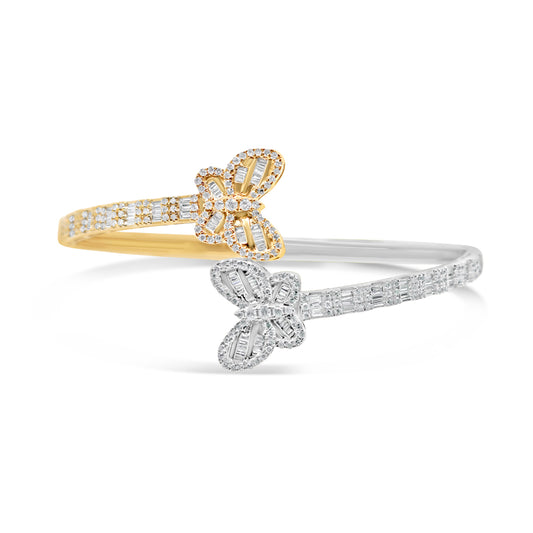 10K Gold 1.48CT Baguette and Round Diamond - Butterfly Bangle | + Two Tone Option