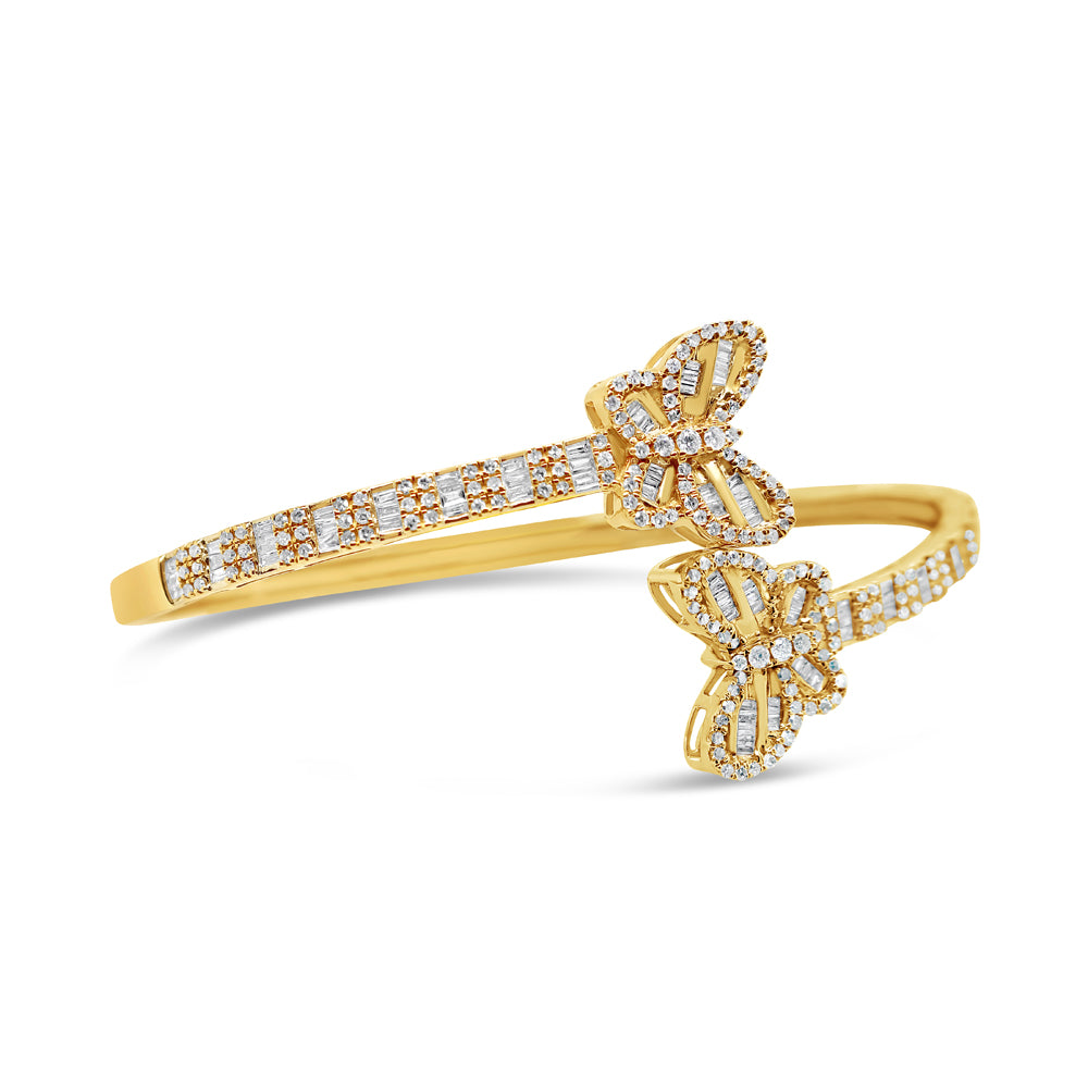 10K Gold 1.48CT Baguette and Round Diamond - Butterfly Bangle | + Two Tone Option