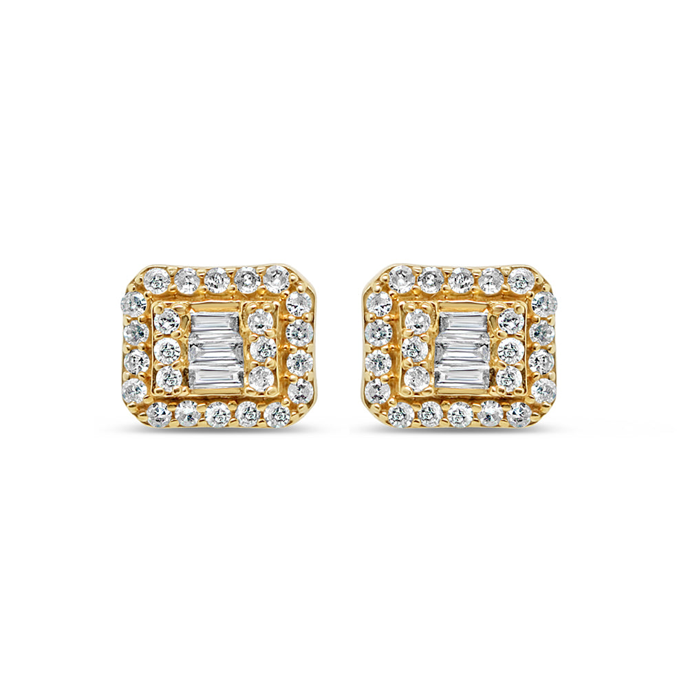14K Yellow Gold | Round and Baguette Diamond Earrings | 1.07CTW | 10.7MM