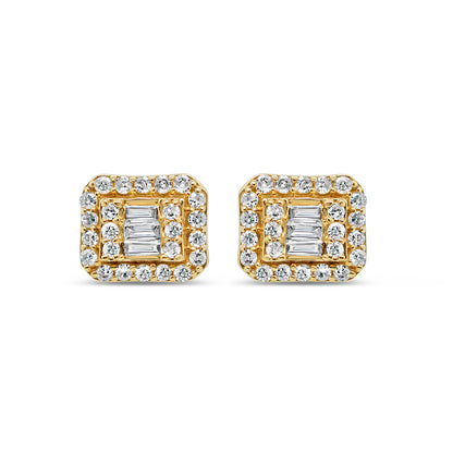 14K Yellow Gold | Round and Baguette Diamond Earrings | 1.07CTW | 10.7MM