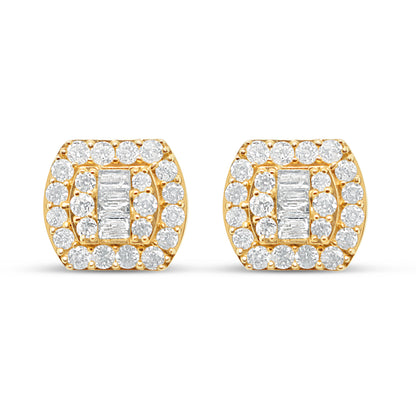 14K Yellow Gold | Round and Baguette Diamond Earrings | 1.07CTW | 10.50MM