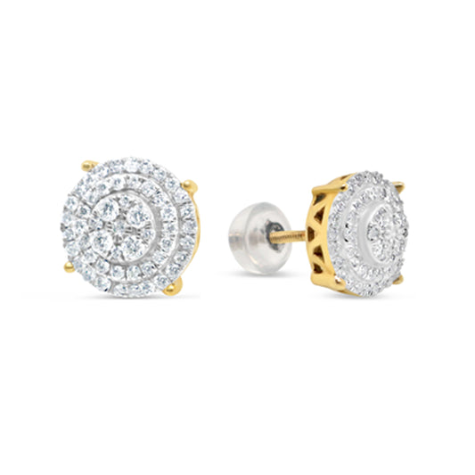 14k Gold Diamond Round Earrings 9mm 1.33CTW ''Cake Style"