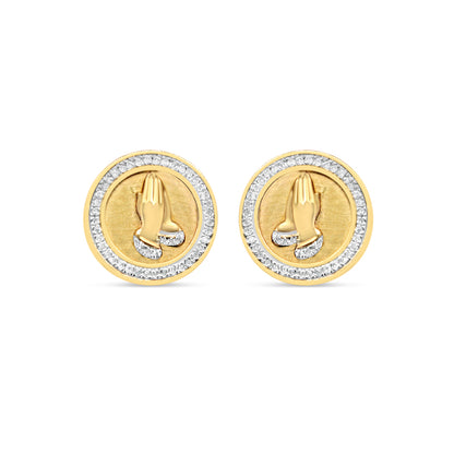 10k Gold Diamond Round Prayer  Earrings 13.5mm 0.35CTW