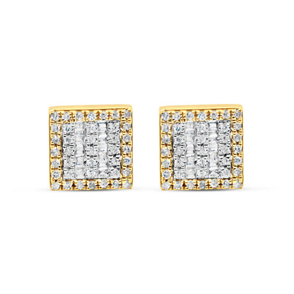 10k Gold Diamond Square Earrings 8mm .41CTW