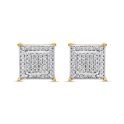 10k Gold  Diamond Square Earrings 9mm .39CTW