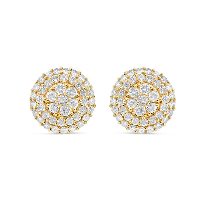 14k Gold  Diamond Round Flower  Earrings 11mm 1.22CTW