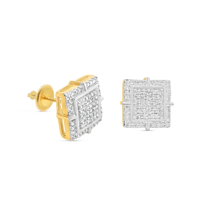 10k Gold Diamond Square Earrings 11mm .75CTW