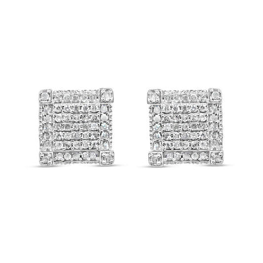 10k Gold 3-D Diamond Square Earrings 8mm .95CTW