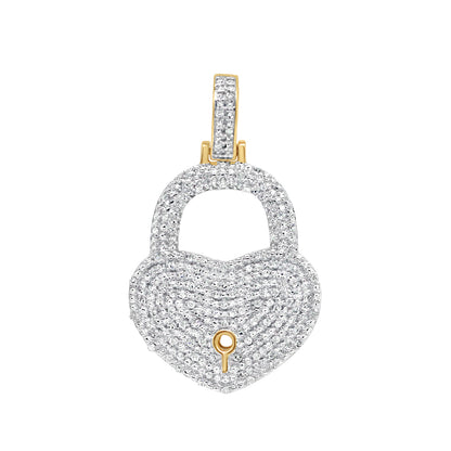 Lock Heart Pendant with Necklace | 10K Yellow Gold | 20.06MM| 0.33CT