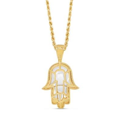 Blue Hamsa Pendant with Chain/Necklace | 14K Yellow Gold |0.46CT