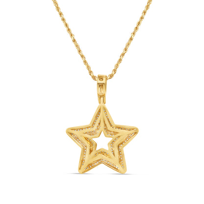 3D Star Pendant with Necklace | 14K Yellow Gold | 27.70MM | 0.90CT
