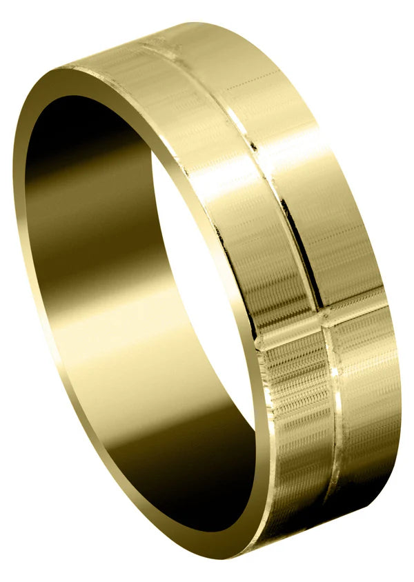 Mens Basic Carved Carved Wedding Band Ring | 14K/18K Solid Yellow Gold | Satin Finish (Josiah)