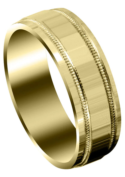 Mens Carved Simple Wedding Band Ring | 14K/18K Solid Yellow Gold | High Polish Finish (Michael)