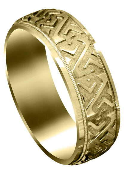 Mens Contemporary Unique Wedding Band Ring | 14K/18K Solid Yellow Gold | Sand Blast and  High Polish Finish (Jacob)