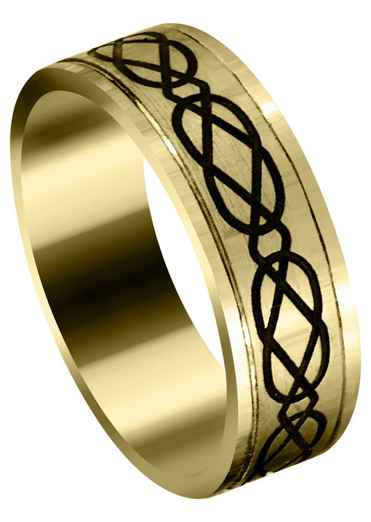 Mens Ultra Fancy Milled Design Wedding Band Ring | 14K/18K Solid Yellow Gold | High Polish Finish (Anthony)