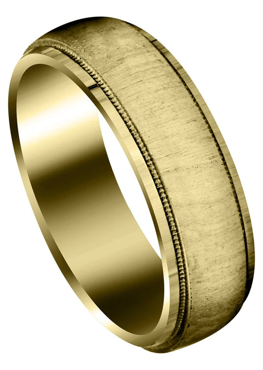 Mens Carved Simple Wedding Band Ring | 14K/18K Solid Yellow Gold | Cross Satin Finish (Jason)