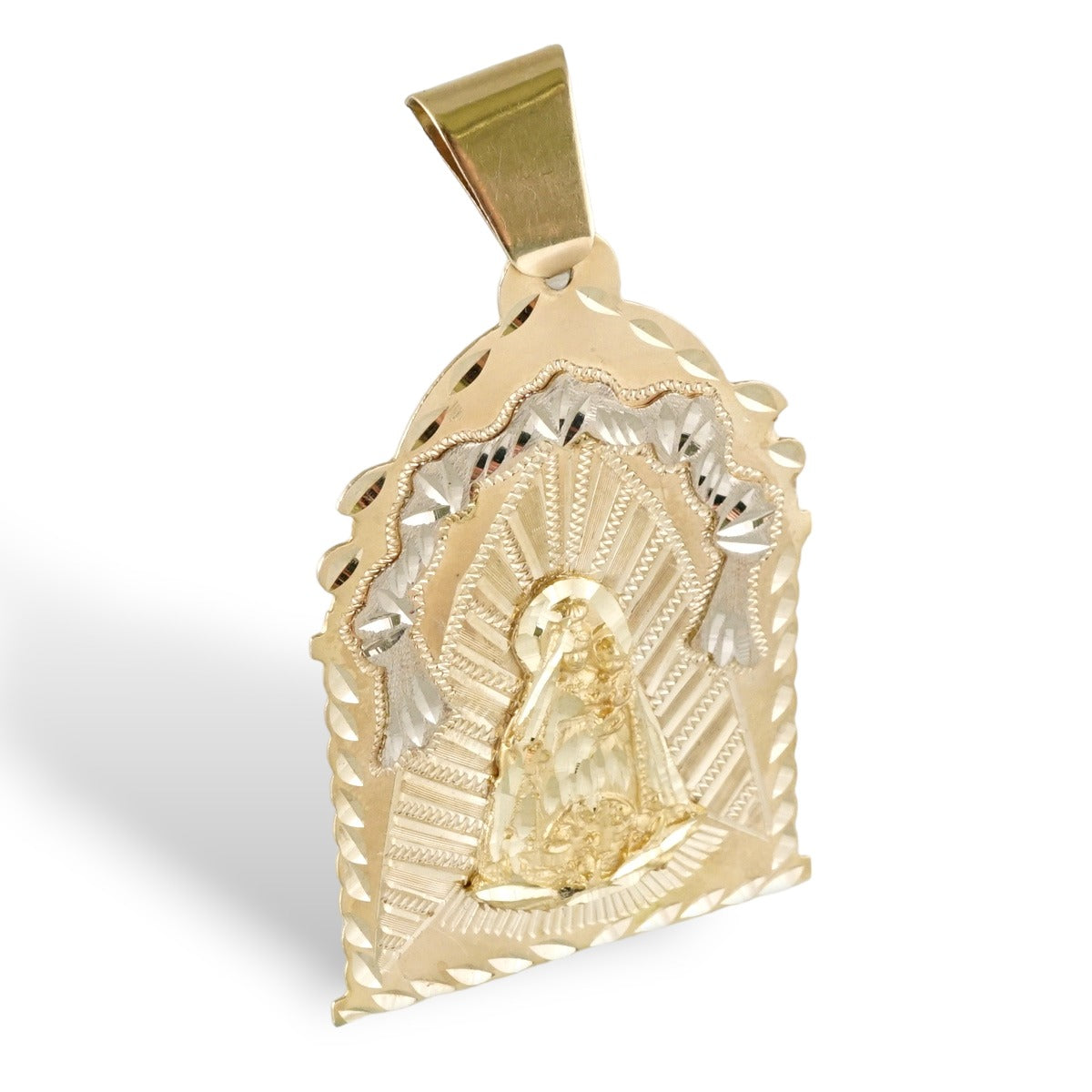 Virgen Caridad Medal Pendant | Yellow Gold 14K | 2.5 Inches