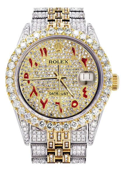 Iced Out Rolex Datejust 36MM Full Diamond Red Arabic Dial Two To