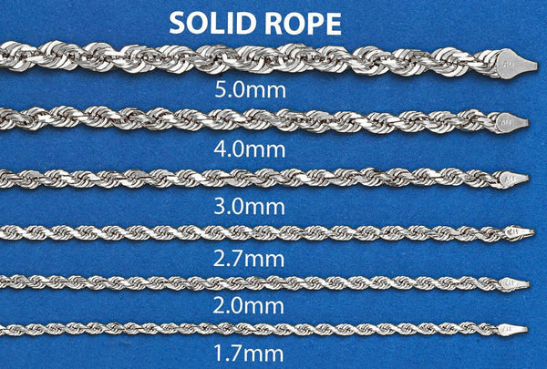 Solid Gold Rope Chain 10K/14K - White Gold