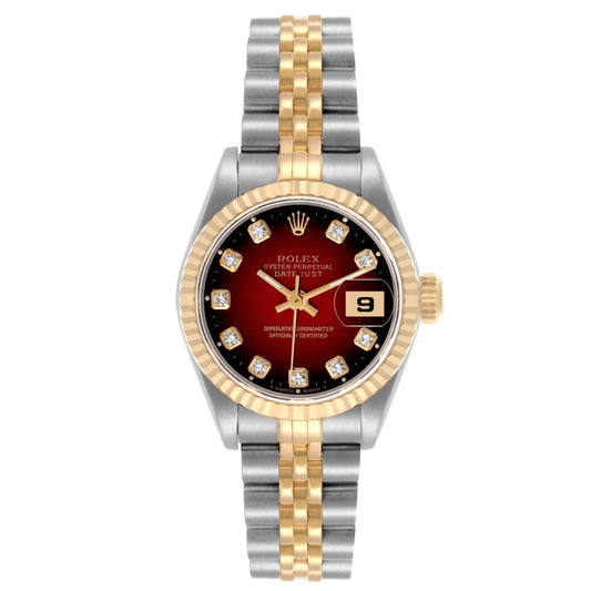 Rolex Datejust 69173 26MM Custom Red Diamond Dial With Two Tone Jubilee Bracelet