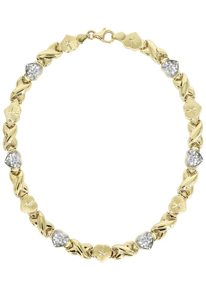 YELLOW GOLD "XO HEART" DIAMOND CUT TWO TONE NECKLACE FOR WOMEN 10K/14K