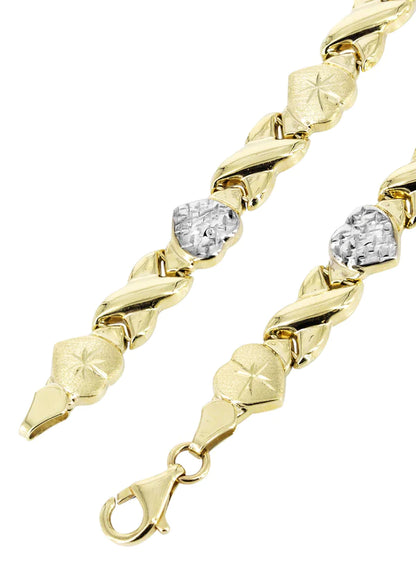 YELLOW GOLD "XO HEART" DIAMOND CUT TWO TONE NECKLACE FOR WOMEN 10K/14K