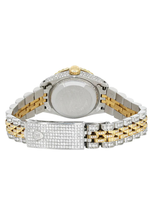 Full Diamond Bust Down Rolex Datejust Watch for Women  | 1 Carat Bezel | 26MM | Brown Diamond Dial - Chocolate Diamond Dial | Jubilee Band