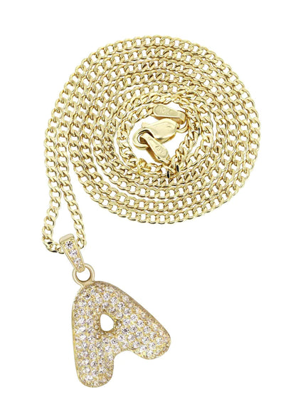 10K Yellow Gold Bubble Letter "A" CZ Necklace | Appx. 4.3 Grams