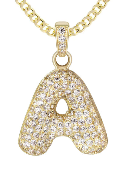 10K Yellow Gold Bubble Letter "A" CZ Necklace | Appx. 4.3 Grams