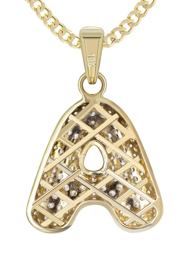 10K Yellow Gold Bubble Letter "A" CZ Necklace | Appx. 4.3 Grams