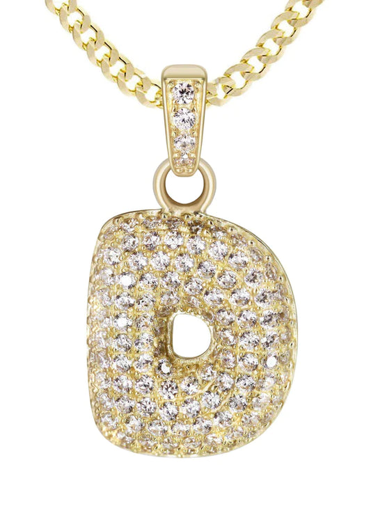 10K Yellow Gold Bubble Letter "D" CZ Necklace | Appx. 4.6 Grams