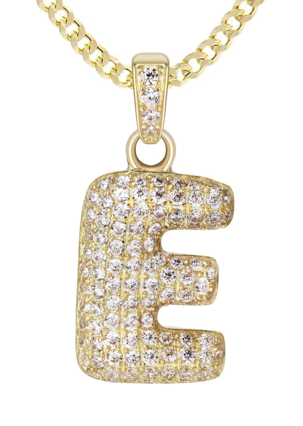 10K Yellow Gold Bubble Letter "E" CZ Necklace | Appx. 4.3 Grams