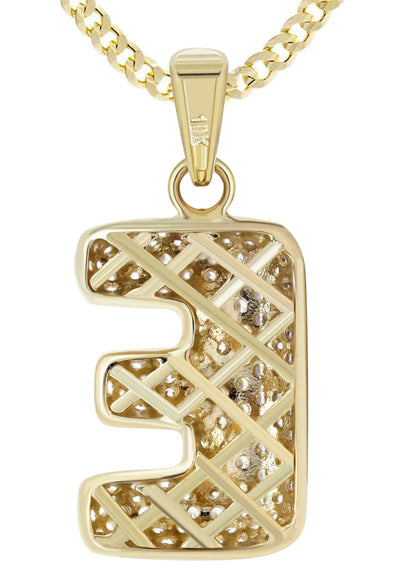 10K Yellow Gold Bubble Letter "E" CZ Necklace | Appx. 4.3 Grams