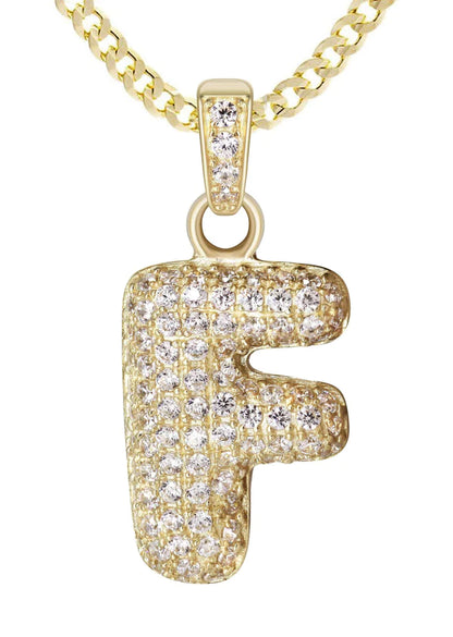 10K Yellow Gold Bubble Letter "F" CZ Necklace | Appx. 4.1 Grams