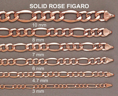 Solid Figaro Bracelet  10K/14K - Rose Gold