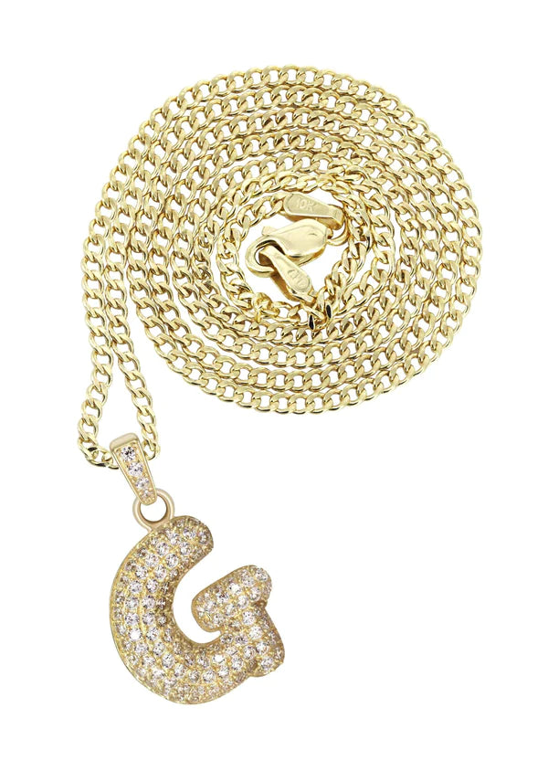 10K Yellow Gold Bubble Letter "G" CZ Necklace | Appx. 4.5 Grams