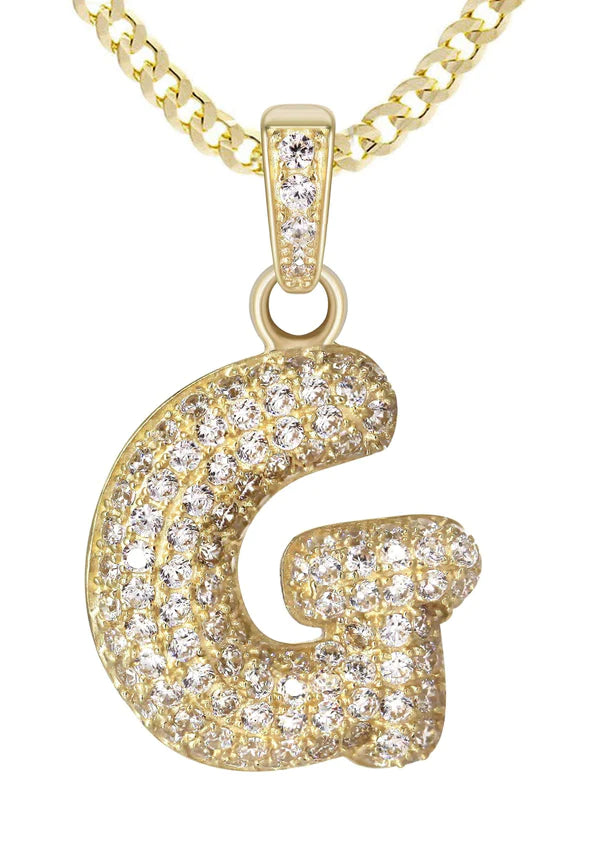 10K Yellow Gold Bubble Letter "G" CZ Necklace | Appx. 4.5 Grams